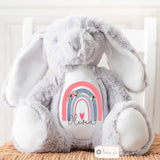 Personalised Baby Girl Boy Gift Bunny Rabbit Newborn New Baby Shower Gift Rainbow Christening Baptism Rabbit Bunny Soft Toy Keepsake