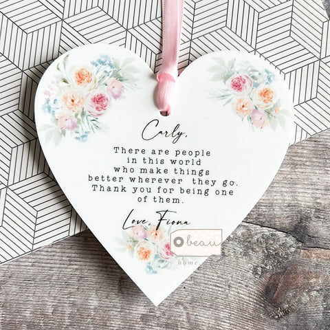 Personalised Thank you gift There are people in this world... Quote Floral Design Acrylic Heart Keepsake