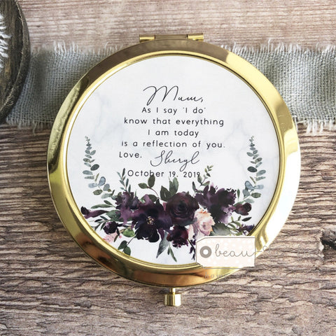 Personalised Mother of Bride Groom As I say ‘I do’ from Bride Groom Quote Burgundy Floral Rose Gold Compact Mirror