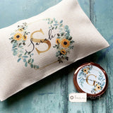 Personalised Name and Initial.. Sunflower Floral Design Linen style Make up Bag