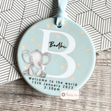 Personalised Welcome to the World New Baby Elephant Ceramic Round Decoration Ornament Keepsake