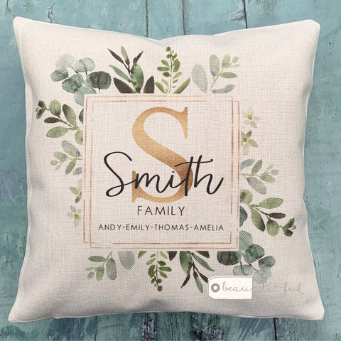 Personalised Monogram Family Names ... Botanical Greenery Design Home Quote