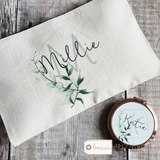 Personalised Name and Initial.. Modern Greenery Design Linen Style Make Up Bag