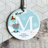 Personalised Baby’s First Christmas New Baby Boy Girl Newborn Snowflake bear Ceramic Round Decoration