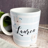 Personalised Name Friendship... Blue Stripe Floral Quote Mug