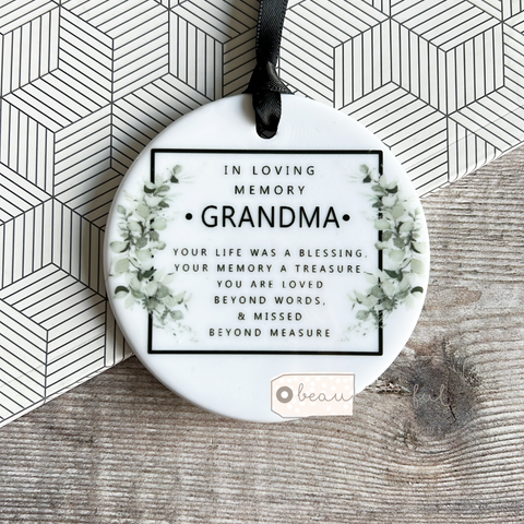 Personalised Memorial Your life was a blessing.. Eucalyptus  Round Ceramic Ornament Decoration