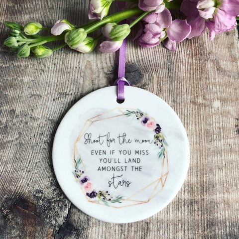 Shoot for the Moon quote Floral Ceramic Round Decoration Ornament Keepsake
