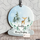 Personalised Merry Christmas Woodland Deer Acrylic snow globe shape Christmas Decoration Ornament