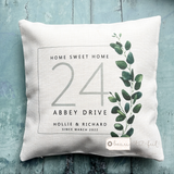 Personalised Home Sweet Home Botanical Design New Home Quote Linen Style Cushion