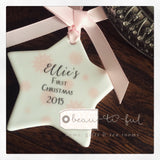 Personalised First Christmas Baby Girl Snowflake Ceramic Star