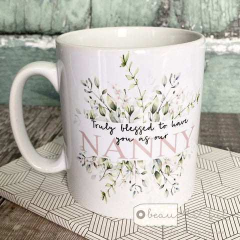 Personalised Truly Blessed Floral Botanical design Quote Mug