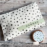 Personalised Name .. Polka Dot Design Linen Style Make Up Bag