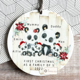 Personalised First Christmas as a family of 3 4 5 Panda Gift Boy Girl Acrylic or ceramic Round Decoration