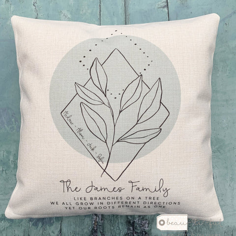 Personalised Family Like branches on a tree ... Botanical Design Home Quote Linen Style Cushion