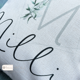 Personalised Name and Initial Modern Greenery Design Cushion