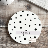 Personalised Name Polka Dot Ceramic Round Coaster