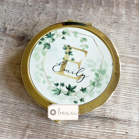 Personalised Initial and Name Ivy Greenery Compact Mirror