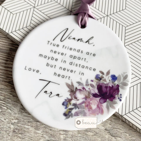 Personalised True friends are never far apart Mauve Floral Ceramic Keepsake