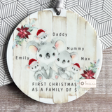 Personalised First Christmas as a family of 3 4 5 Koala Gift Boy Girl Acrylic or ceramic Round Decoration