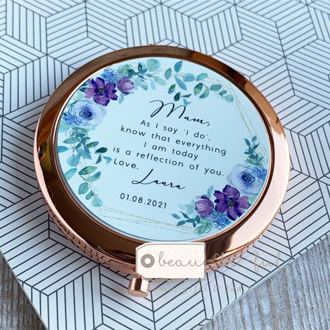 Personalised As I say I do quote..... Purple and Lilac Floral design Gold Compact Mirror