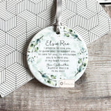 Personalised Christening Baptism Godson Goddaughter Promise Foliage Greenery Ceramic Round Decoration Ornament Keepsake