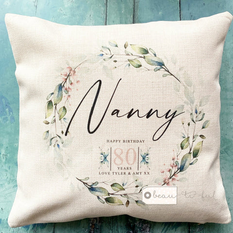 Personalised Birthday ... Pink Floral Botanical Greenery Design Home Quote Cushion