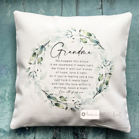 Personalised We/I hugged this pillow…. Foliage Botanical Greenery Design Home Quote Cushion