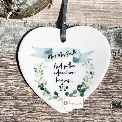 Personalised And so the adventure begins... Wedding Ceramic Heart