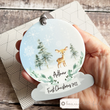 Personalised Baby Baby’s First Christmas Woodland Deer Acrylic snow globe shape Christmas Decoration Ornament