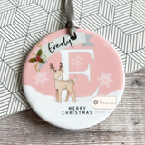Personalised Merry Christmas Gift Boy Girl Snowflake deer Ceramic Round Decoration