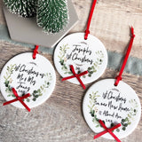 First Christmas as Mr & Mrs Mr & Mr Mrs & Mrs Botanical Round Ceramic Tree Hanger Decoration Ornament