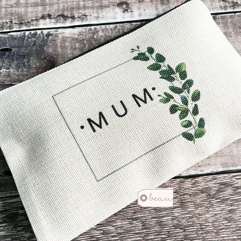 Personalised Name .. Greenery Design Linen Style Make Up Bag
