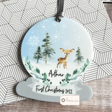 Personalised Baby Baby’s First Christmas Woodland Deer Acrylic snow globe shape Christmas Decoration Ornament