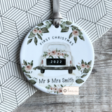 Personalised First Christmas Wedding Car Ceramic Round Decoration Ornament Keepsake