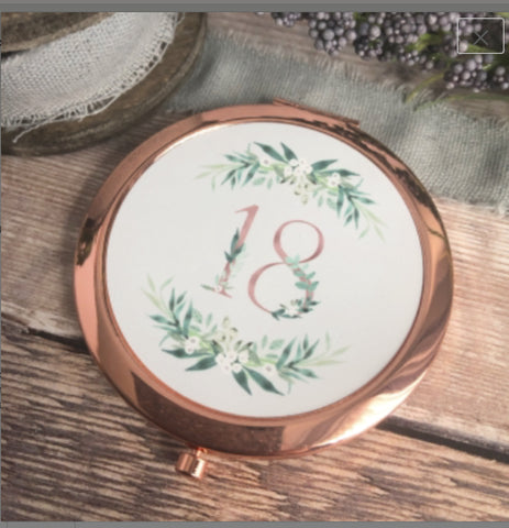 Personalised Age Name Botanical Rose Gold Compact Mirror