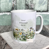 Personalised Name and Initial Mug with Meadow flowers Greenery Detail
