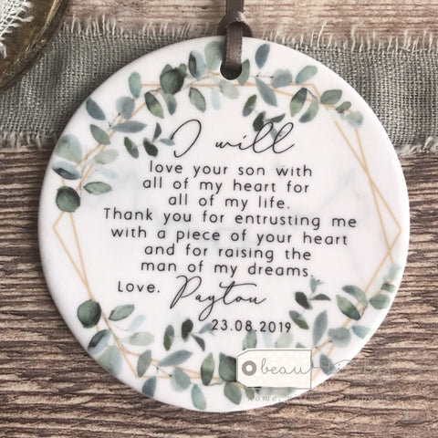 Personalised Mother of Groom Bride Thank you.. Quote Greenery Ceramic Keepsake
