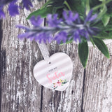 Grey Stripe Floral Detail For my.....  Female Relative Ceramic Heart