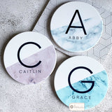 Personalised Name and Initial Marble style Ceramic Round Coaster