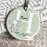 Personalised Welcome to the World New Baby Elephant Ceramic Round Decoration Ornament Keepsake