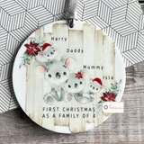 Personalised First Christmas as a family of 3 4 5 Koala Gift Boy Girl Acrylic or ceramic Round Decoration