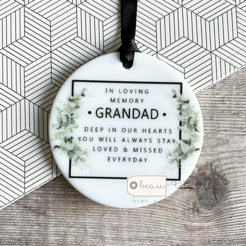 Personalised Memorial Deep in our hearts .. Eucalyptus  Round Ceramic Ornament Decoration