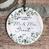 First Christmas Married Mr and Mrs Mr and Mr Mrs and Mrs Greenery Ceramic Decoration Ornament