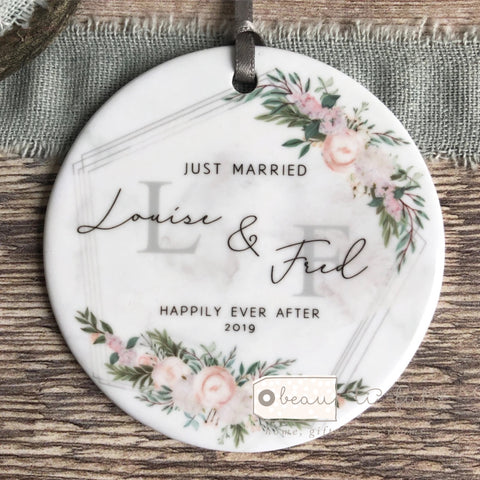 Personalised Just Married Mr & Mrs Wedding Floral Ceramic Ornament Keepsake