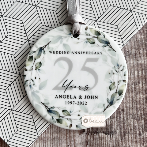 Personalised Mr & Mrs Wedding Anniversary Years Foliage Greenery Ceramic Ornament Keepsake