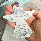 Personalised Wherever you go Guardian Angel Lilac Floral greenery Acrylic Keepsake