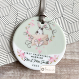 Personalised First Valentine’s Married Engaged Together Bunny Round Ceramic Hanger