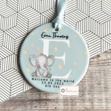 Personalised Welcome to the World New Baby Elephant Ceramic Round Decoration Ornament Keepsake