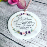 Personalised Godmother Godparents Thank you Decoration Floral....Round Ceramic ... - Keepsake Decoration - Ornament
