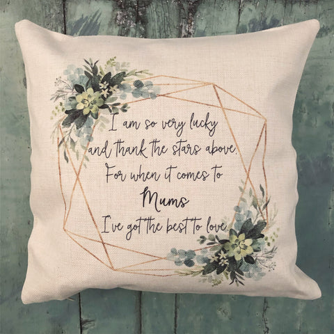 Personalised I am so very lucky Botanical Design Home Quote Linen Style Cushion